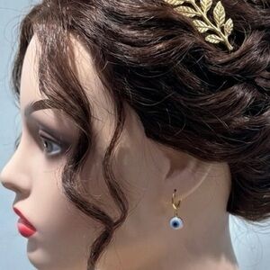 Gold Evil Eye Huggie Hoop Earrings • Nazar Protection Dangle Hoops